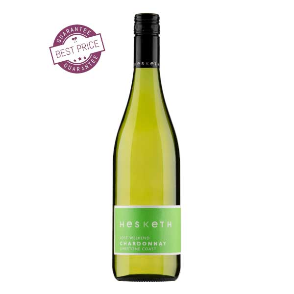 Elegant bottle of Hesketh Lost Weekend Chardonnay 2023 from South Australia's Limestone Coast, featuring a modern label and pale golden wine. Get your bottle from \The Wine Box