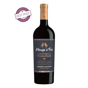 Ménage à Trois Bourbon Barrel Cabernet Sauvignon 2022 is a California red aged in bourbon barrels with blackberry, caramel, and vanilla notes; rich and smooth, at The Wine Box.