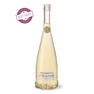 Côte des Roses Chardonnay 2023 – elegant Languedoc white wine with citrus and exotic fruit in a rose-shaped bottle.