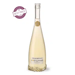 Côte des Roses Chardonnay 2023 – elegant Languedoc white wine with citrus and exotic fruit in a rose-shaped bottle.