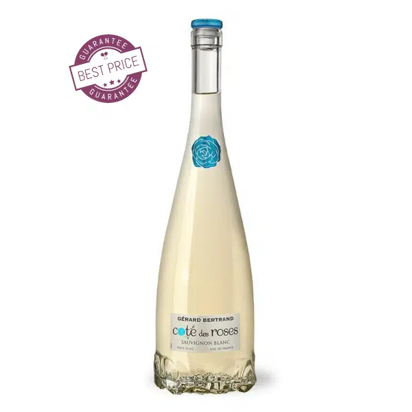 Côte des Roses Sauvignon Blanc 2023 – vibrant French coastal Sauvignon Blanc in sculpted rose bottle.