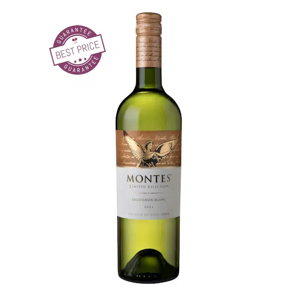 Montes Limited Selection Sauvignon Blanc 2023 – premium Chilean white wine from Leyda Valley with citrus, tropical fruit & ocean minerality; crisp, refined, coastal elegance.