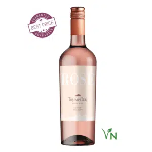 A sleek, pale pink bottle of Trumpeter Rosé de Malbec Still 2024 from The Wine Box, elegantly styled beside a chilled glass—evoking freshness, mountain elegance, and Argentine refinement.