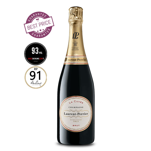 Elegant bottle of Laurent-Perrier La Cuvée Brut Champagne 0.75L with luxury packaging – available at The Wine Box.