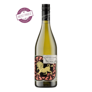 A modern, stylish bottle of Off the Charts Viognier 2024 set against a bright background, with vibrant gold tones reflecting the wine’s rich, aromatic character exclusively at The Wine Box.