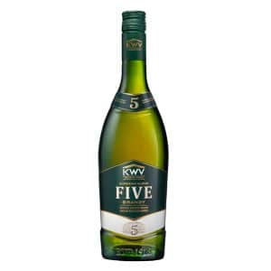 KWV 5 Year Brandy – smooth South African brandy aged in French oak with fruit, oak, and spice notes, available at The Wine Box.