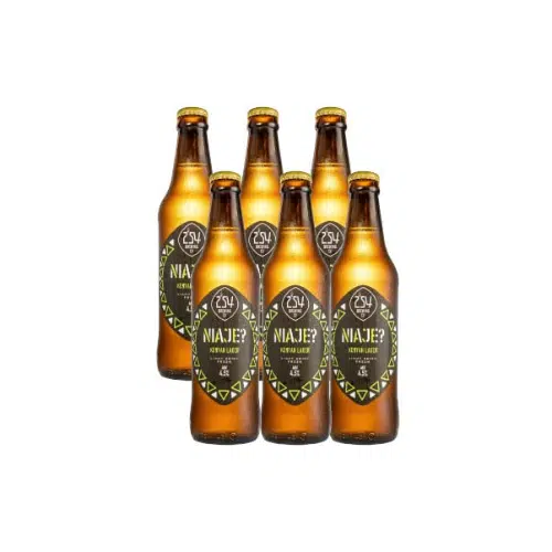 254 Niaje Kenyan Lager – crisp golden craft beer brewed in Nairobi with smooth malt and refreshing hops; proudly Kenyan, refreshing, available at The Wine Box.